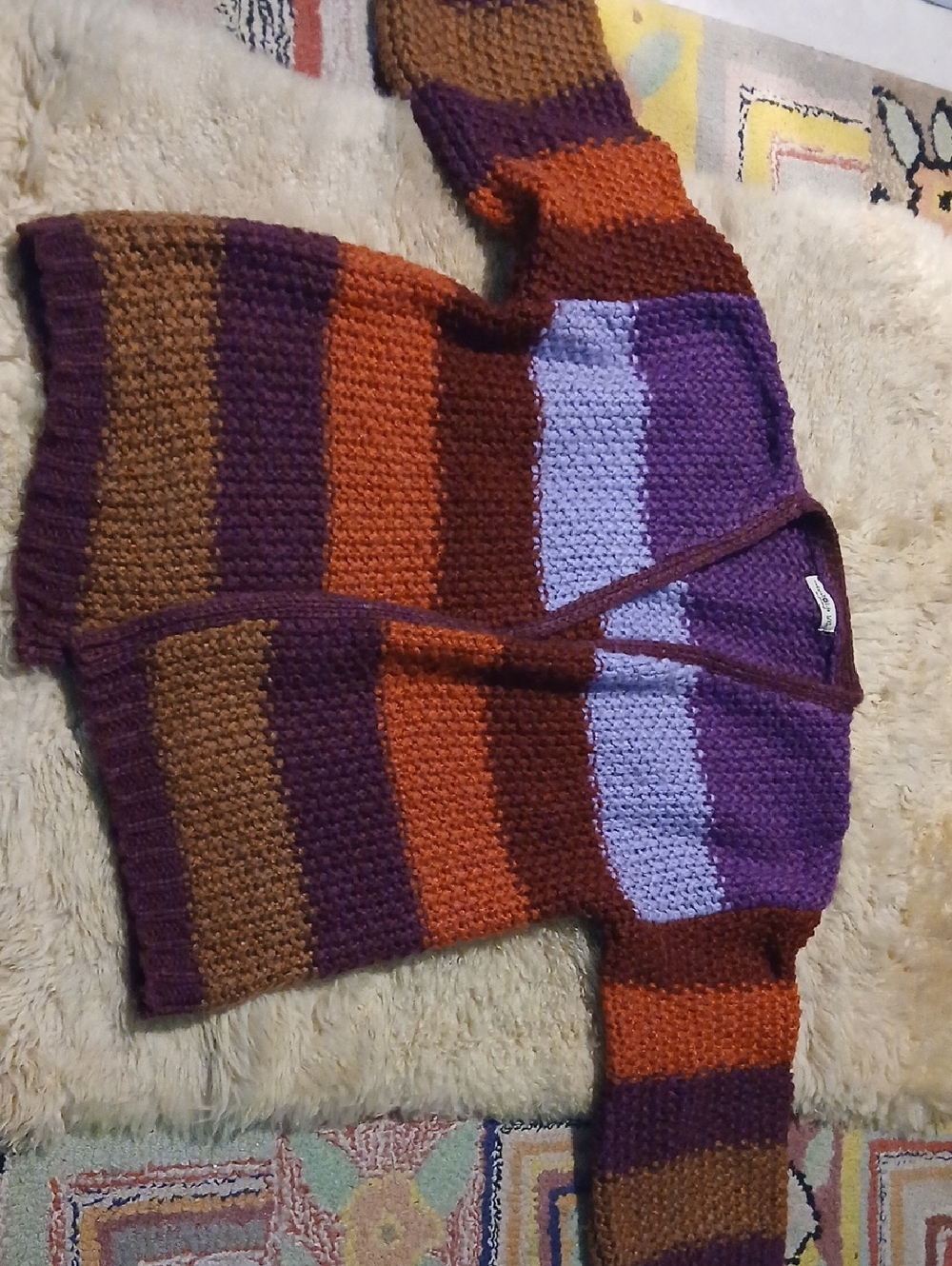 NATURAL LIFE Striped Crochet Cardigan in Purple, Rust, Brown, Light Purple